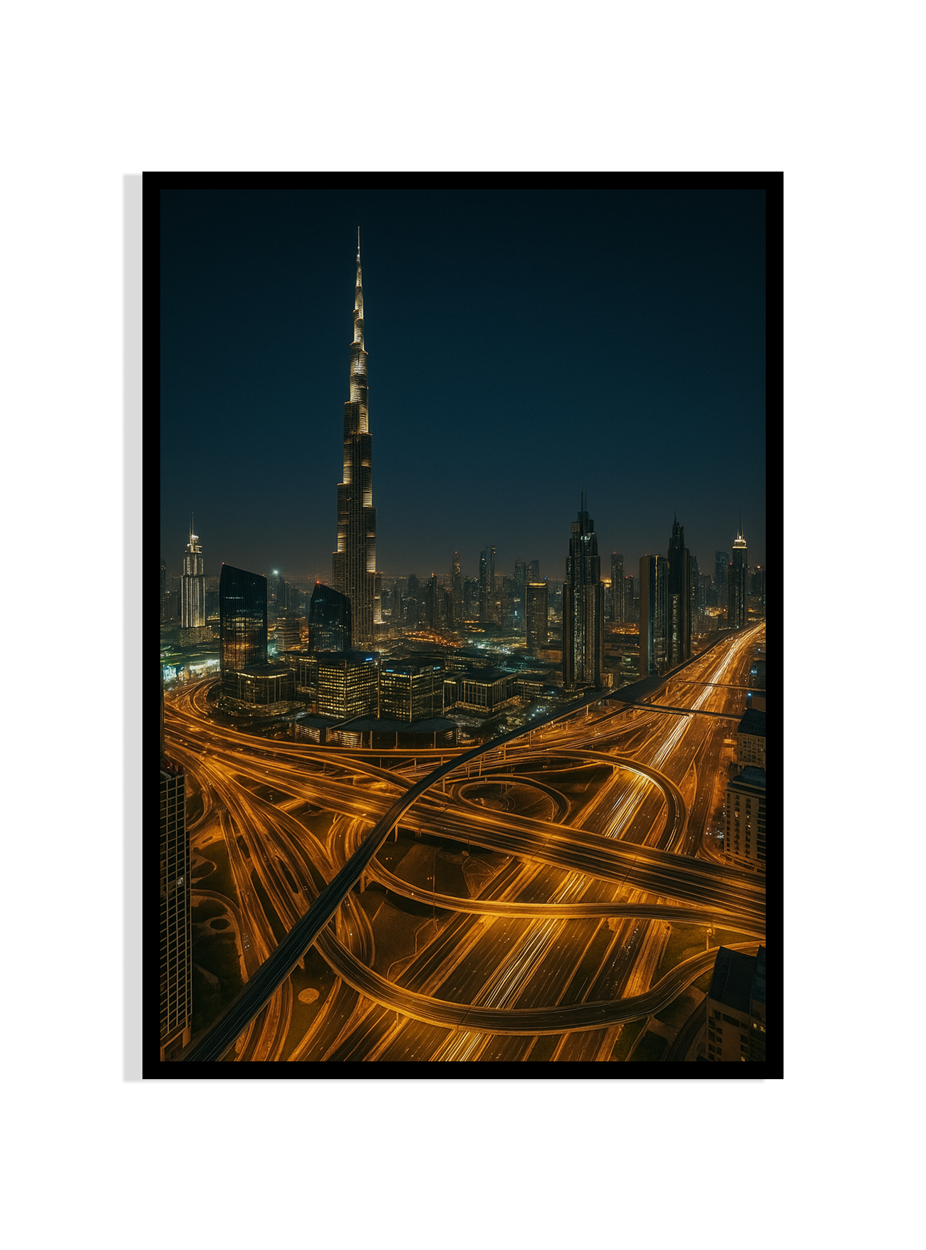 Dubai Night Glow – Framed Skyline Art Print