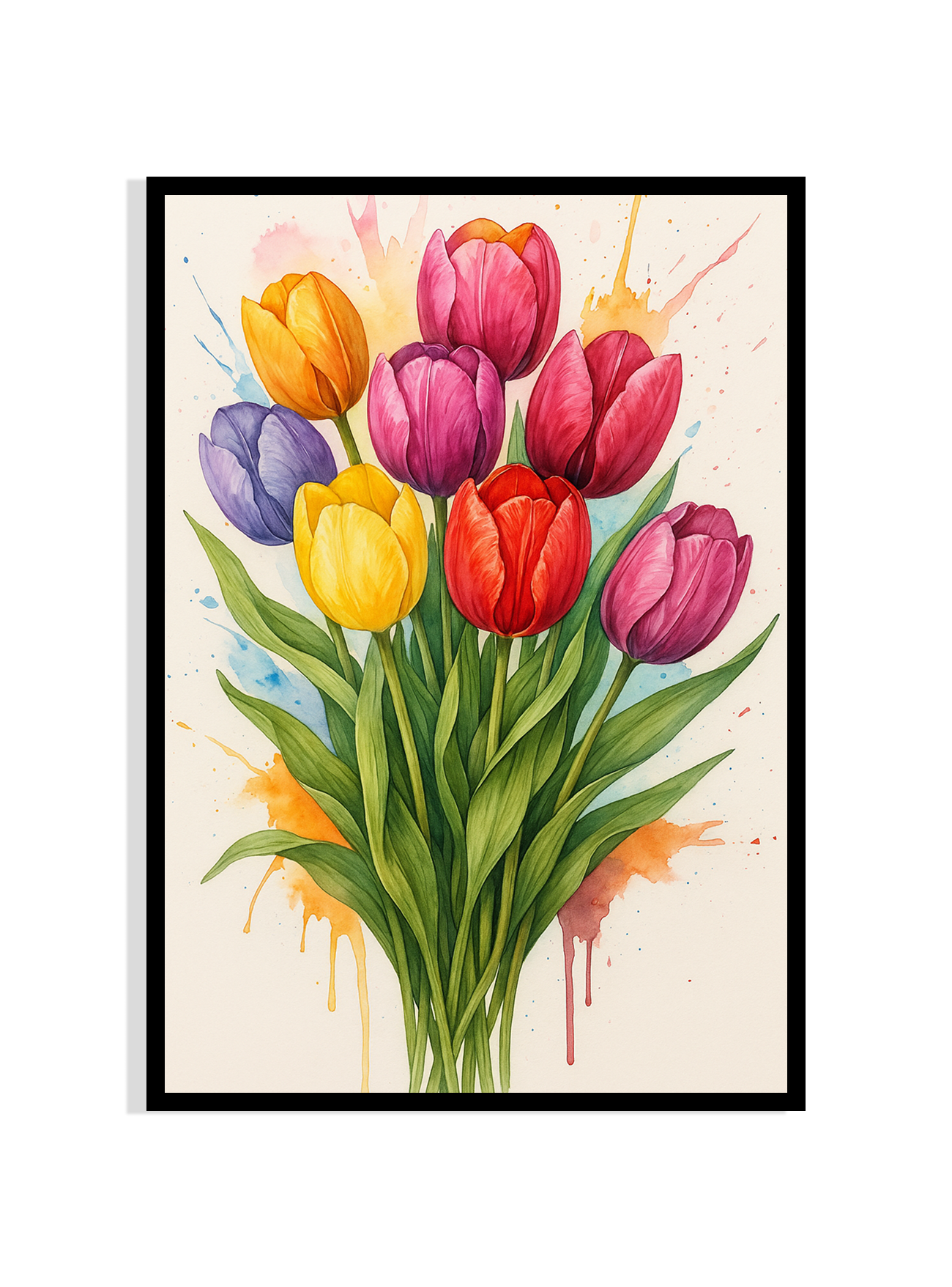 Vibrant Tulip Bouquet – Framed Watercolor Print
