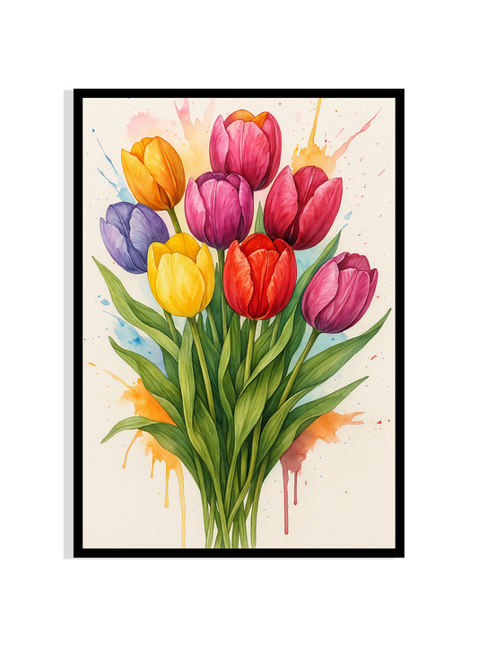Vibrant Tulip Bouquet – Framed Watercolor Print