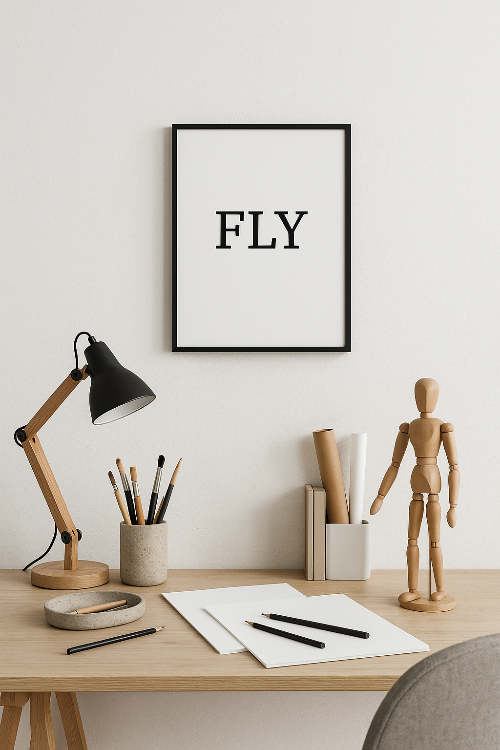 FLY – Minimalist Black Typography Print