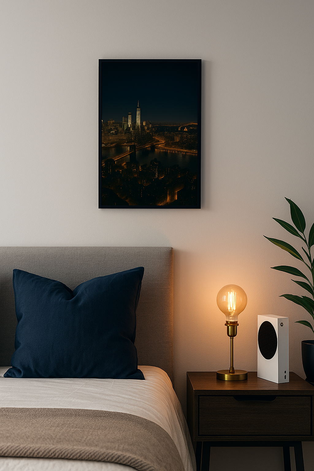 New York Skyline at Night – Illuminated Cityscape Art Print
