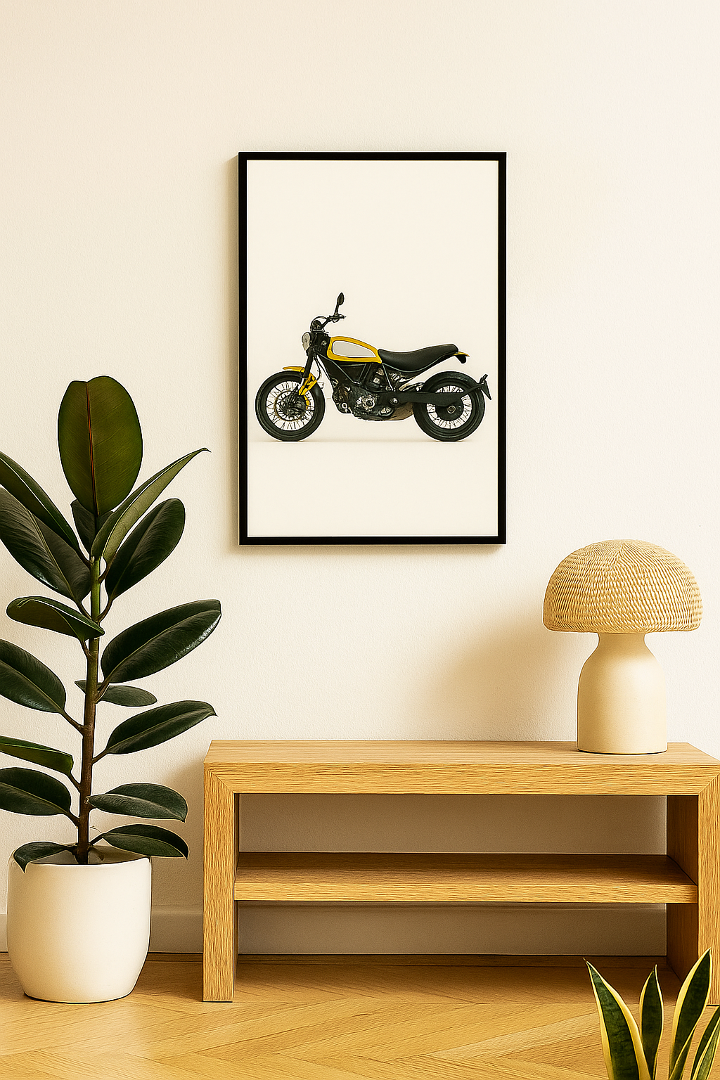 Yellow Scrambler Motorcycle Poster – Minimal Wall Art for Bikers & Enthusiasts