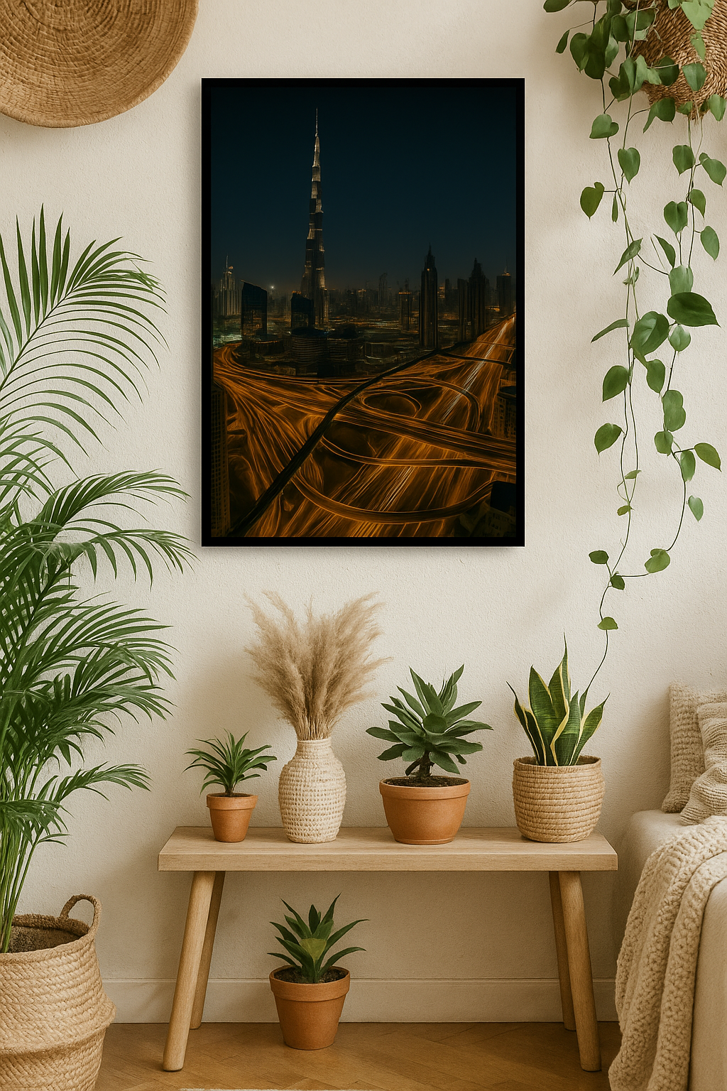 Dubai Night Glow – Framed Skyline Art Print