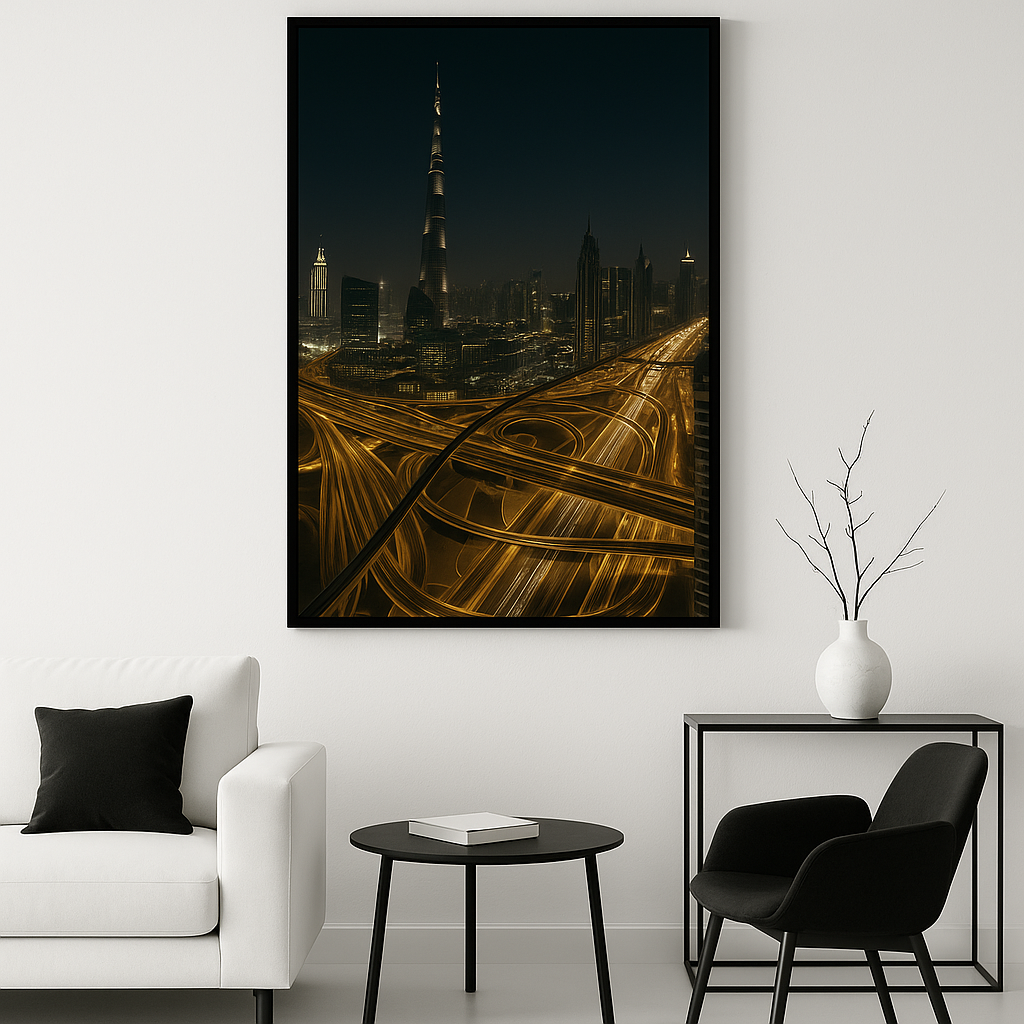 Dubai Night Glow – Framed Skyline Art Print