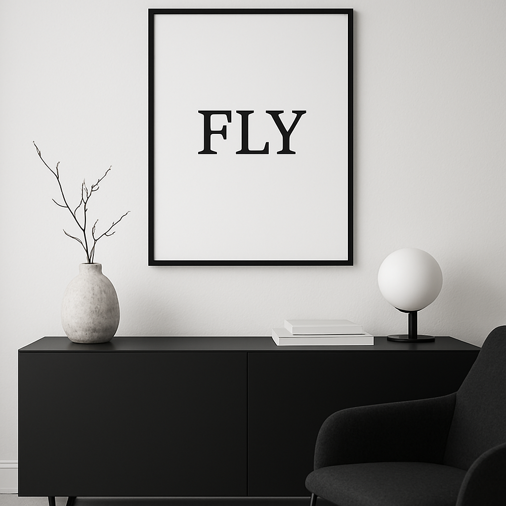 FLY – Minimalist Black Typography Print