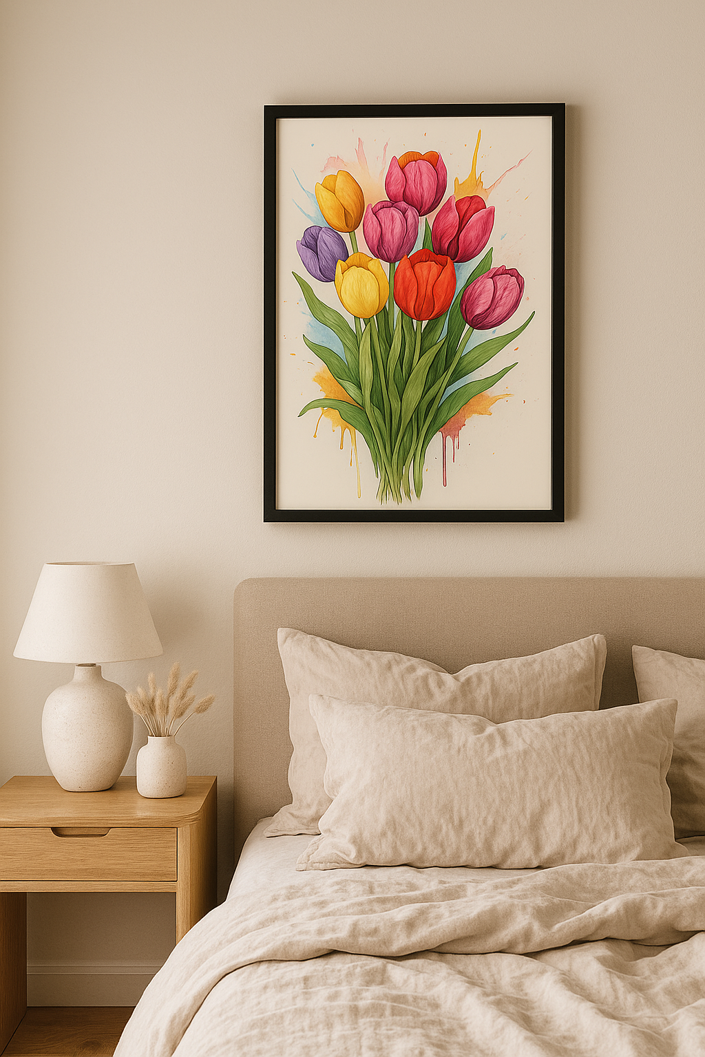 Vibrant Tulip Bouquet – Framed Watercolor Print