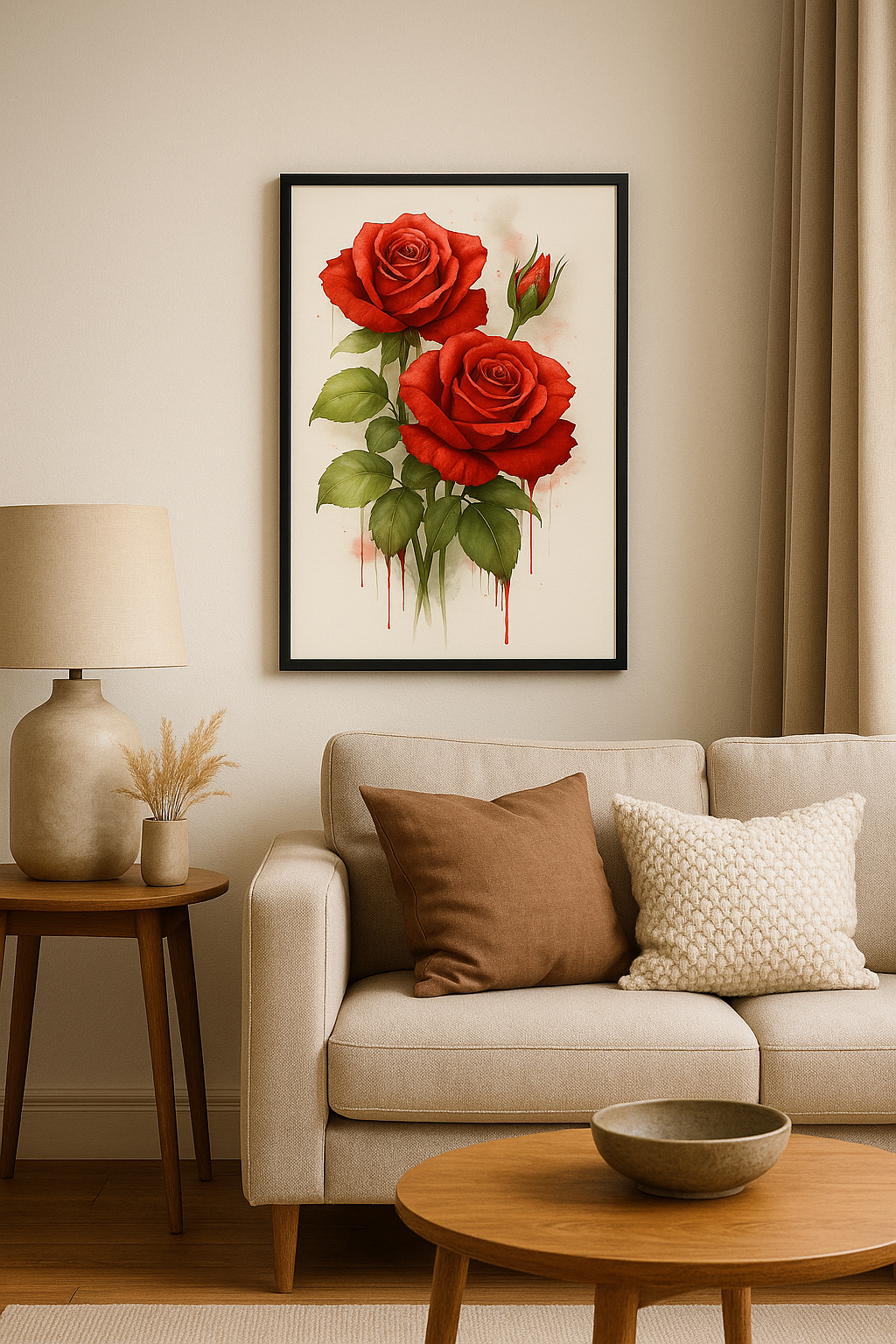 Crimson Devotion – Watercolor Red Roses Print
