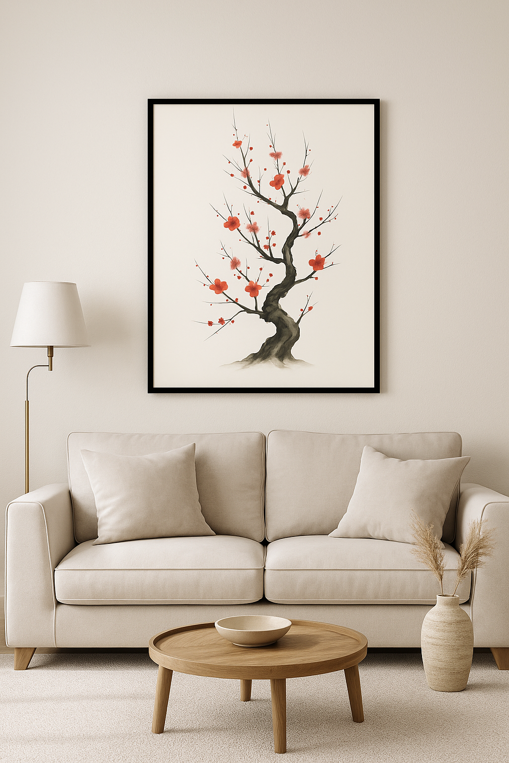 Crimson Blossom Tree – Framed Watercolor Print