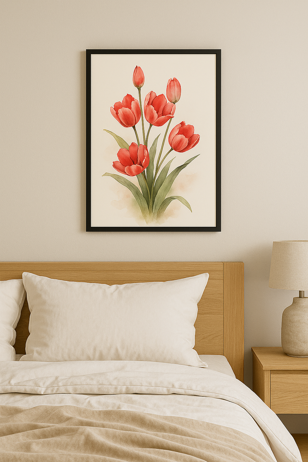 Red Tulips in Bloom – Watercolor Art Print