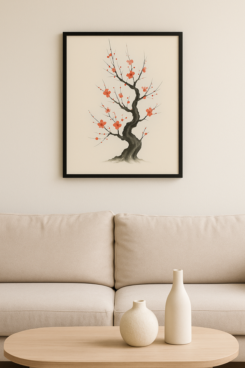 Crimson Blossom Tree – Framed Watercolor Print