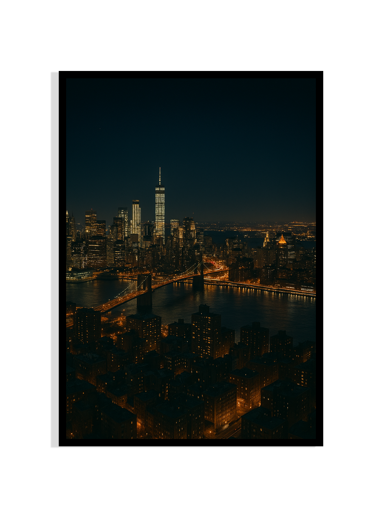 New York Skyline at Night – Illuminated Cityscape Art Print