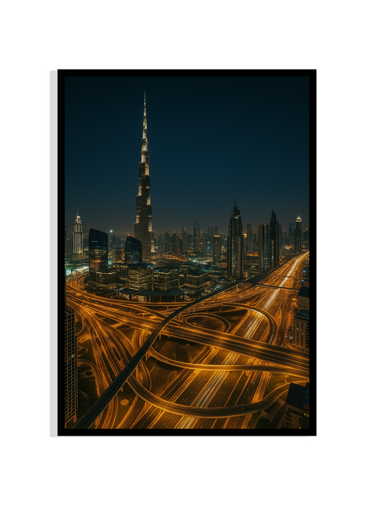 Dubai Night Glow – Framed Skyline Art Print