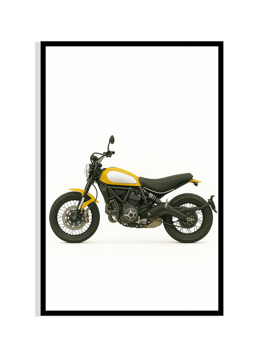 Yellow Scrambler Motorcycle Poster – Minimal Wall Art for Bikers & Enthusiasts