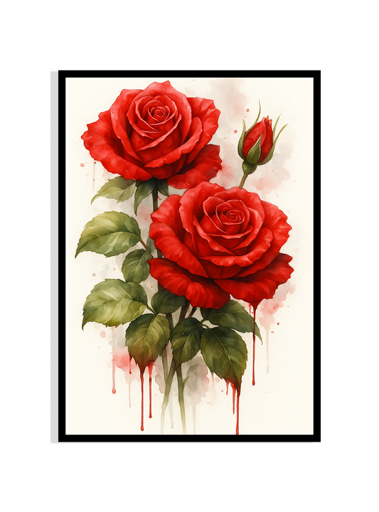 Crimson Devotion – Watercolor Red Roses Print