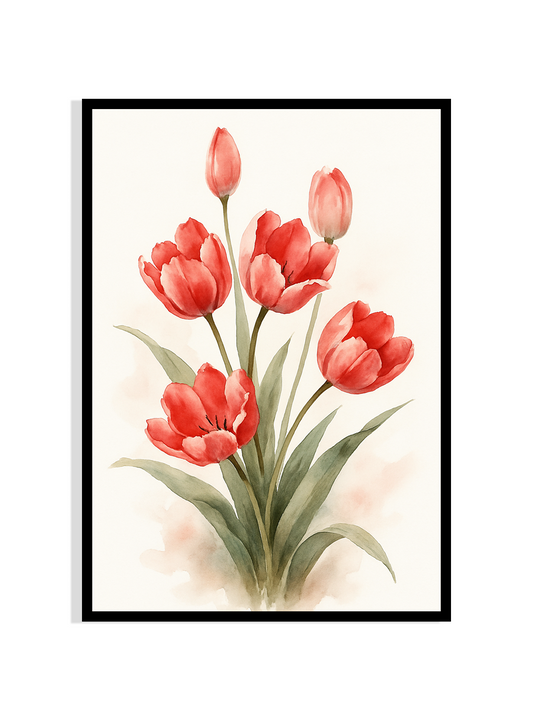 Red Tulips in Bloom – Watercolor Art Print