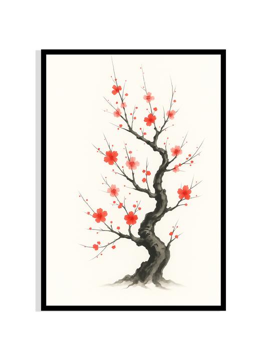 Crimson Blossom Tree – Framed Watercolor Print