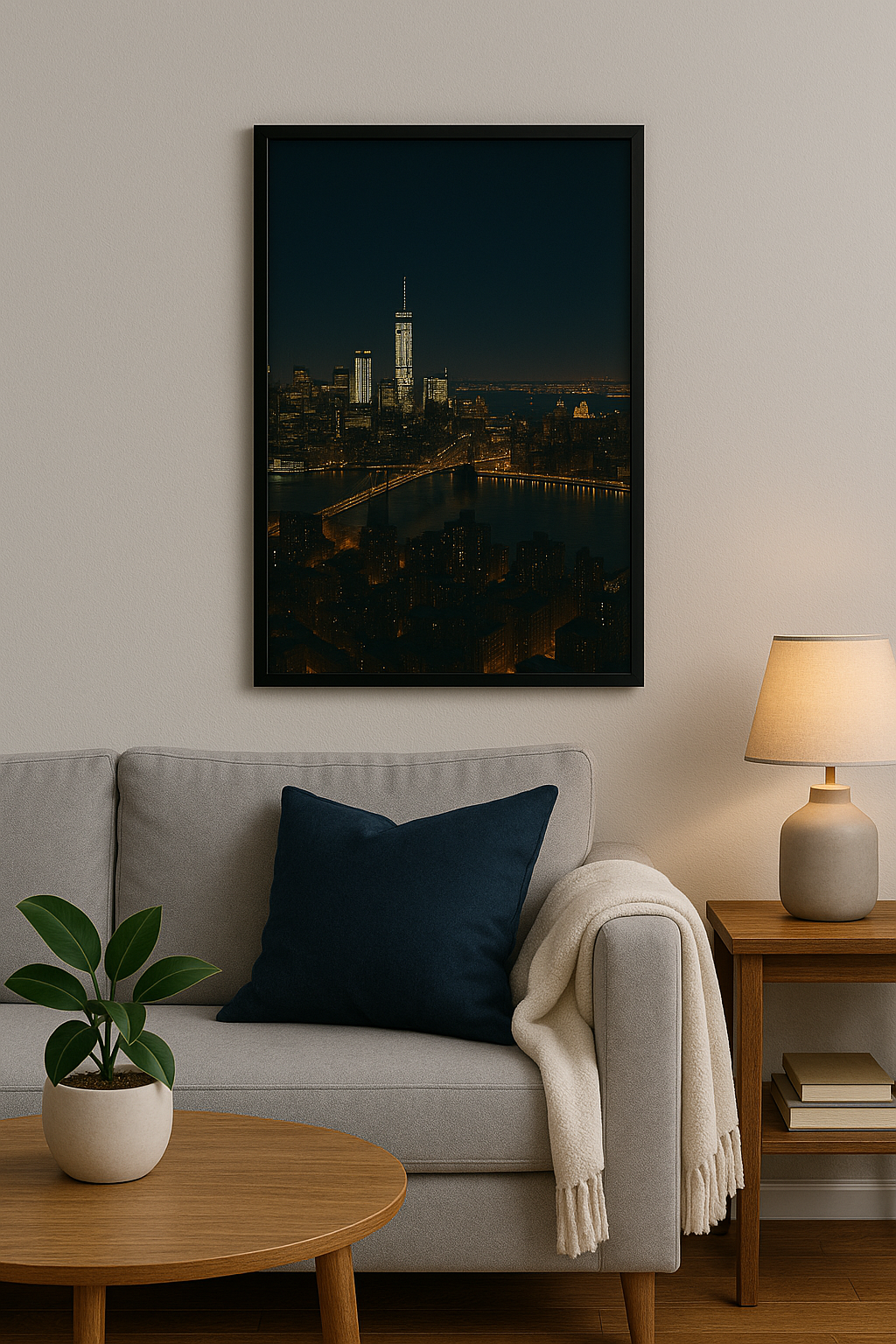 New York Skyline at Night – Illuminated Cityscape Art Print