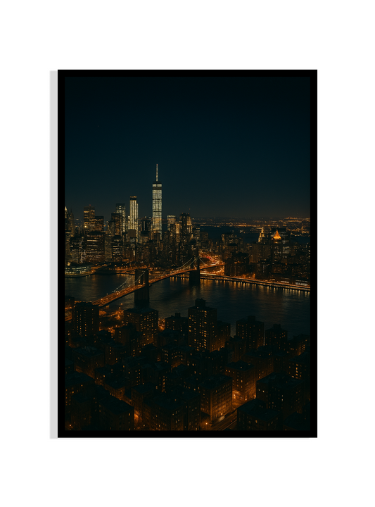 New York Skyline at Night – Illuminated Cityscape Art Print